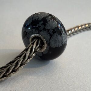Authentic Trollbeads Snowflake Obsidian Bead